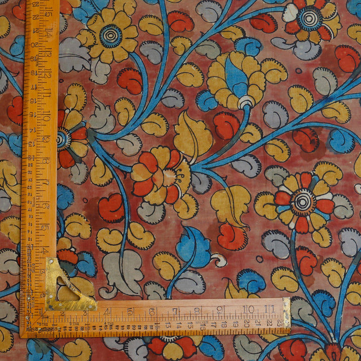 Pastel Red Color Dupion Silk Fabric With Floral Pattern
