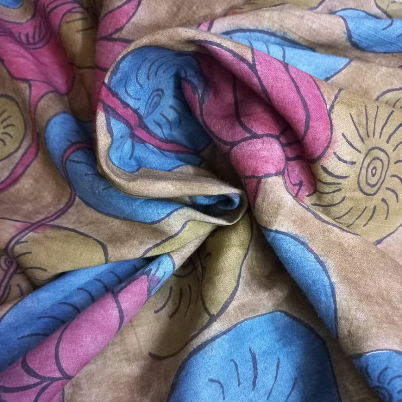 Earthy Brown Colour Cotton Kalamkari Fabric