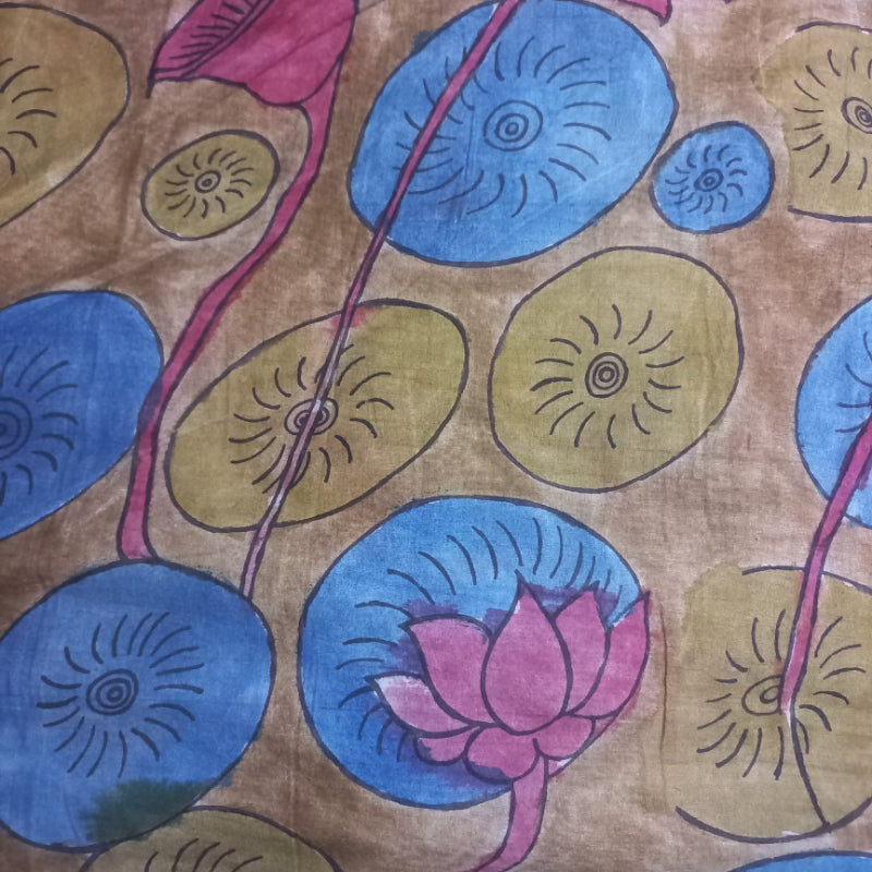 Earthy Brown Colour Cotton Kalamkari Fabric