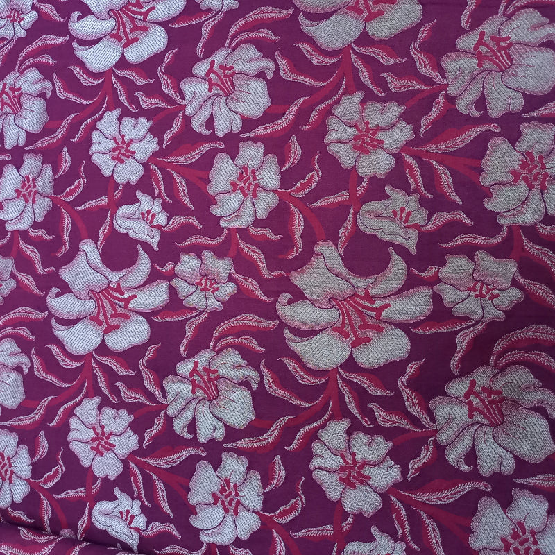 Shades Of Pink And Violet Colour Jamawar Silk Fabric With Floral Pattern