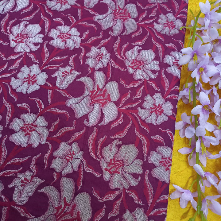 Shades Of Pink And Violet Colour Jamawar Silk Fabric With Floral Pattern