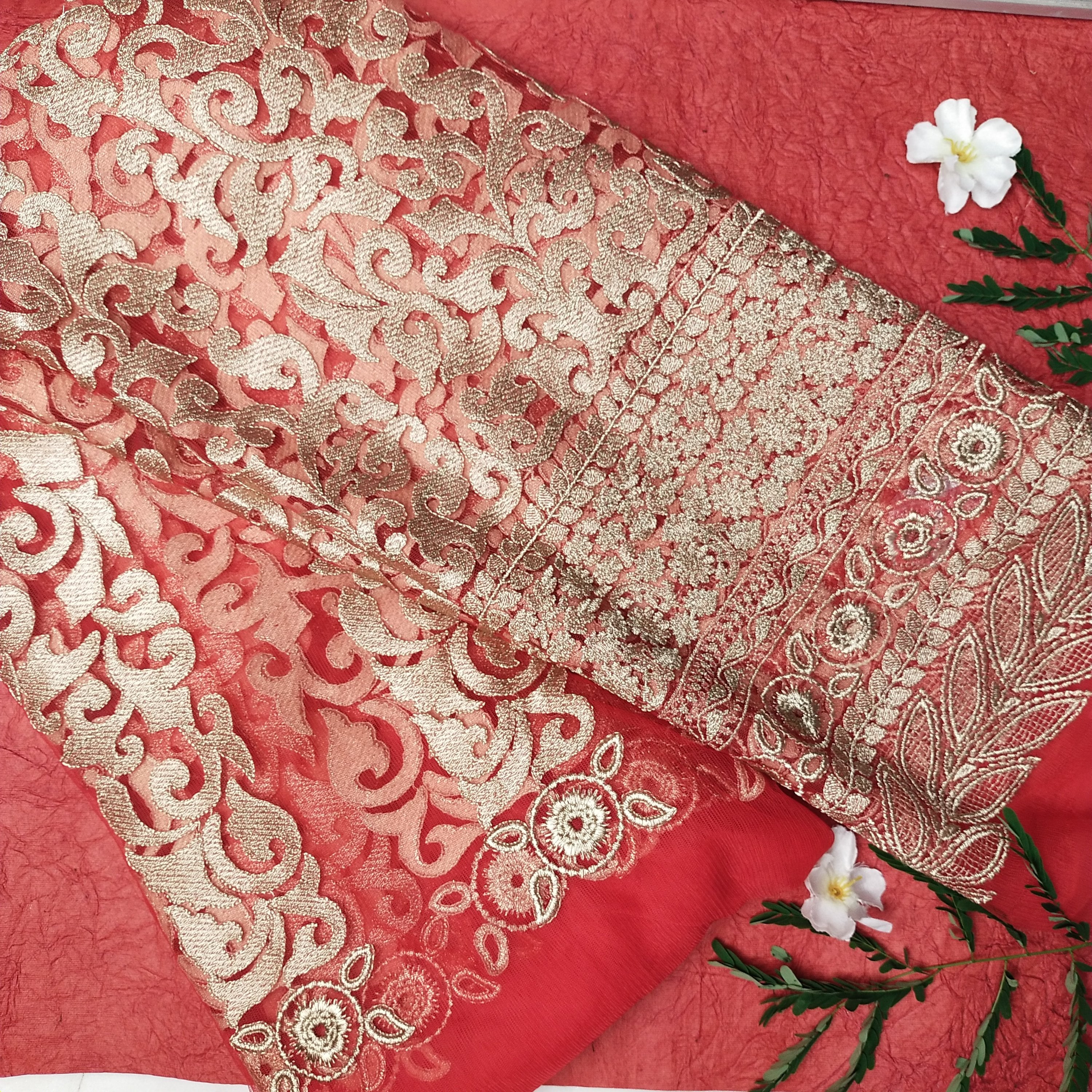 Red Net Embroidery Fabric