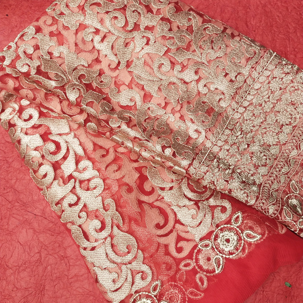 Red Net Embroidery Fabric