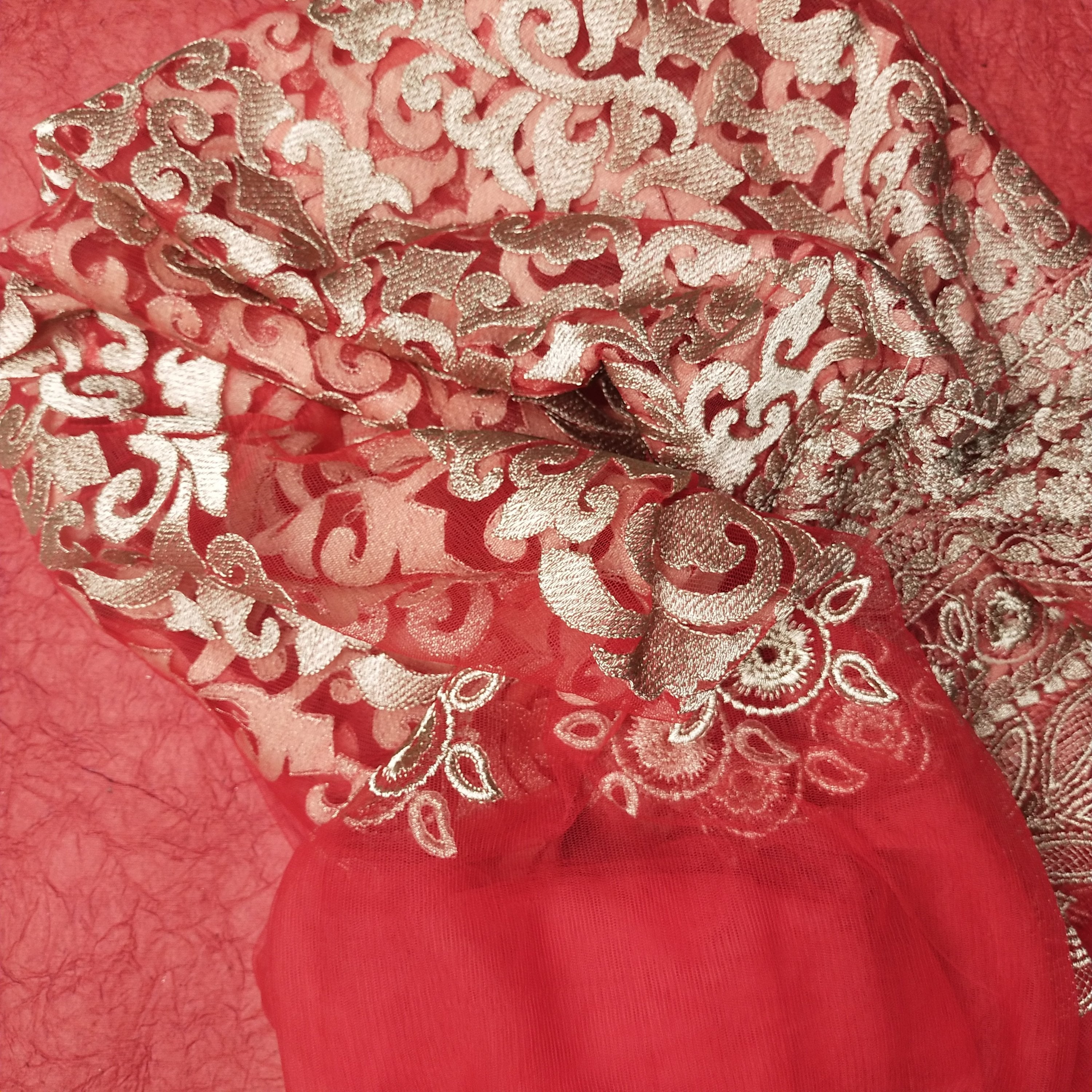 Red Net Embroidery Fabric