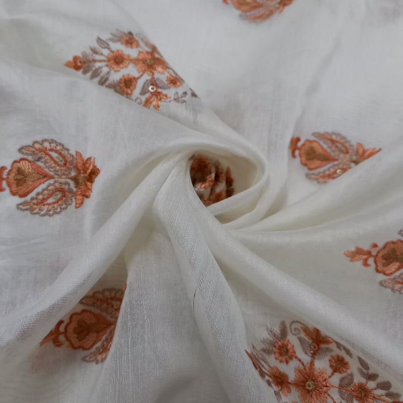 White Color Embroidered Chanderi Fabric