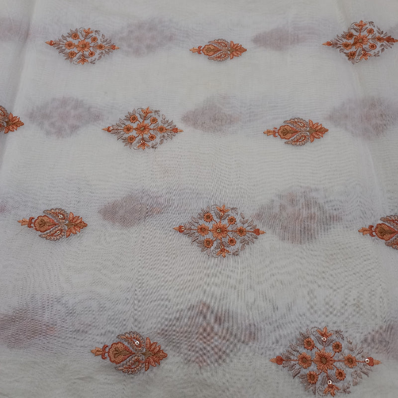 White Color Embroidered Chanderi Fabric