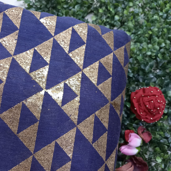 Navy Blue Color Foil Printed Linen Fabric