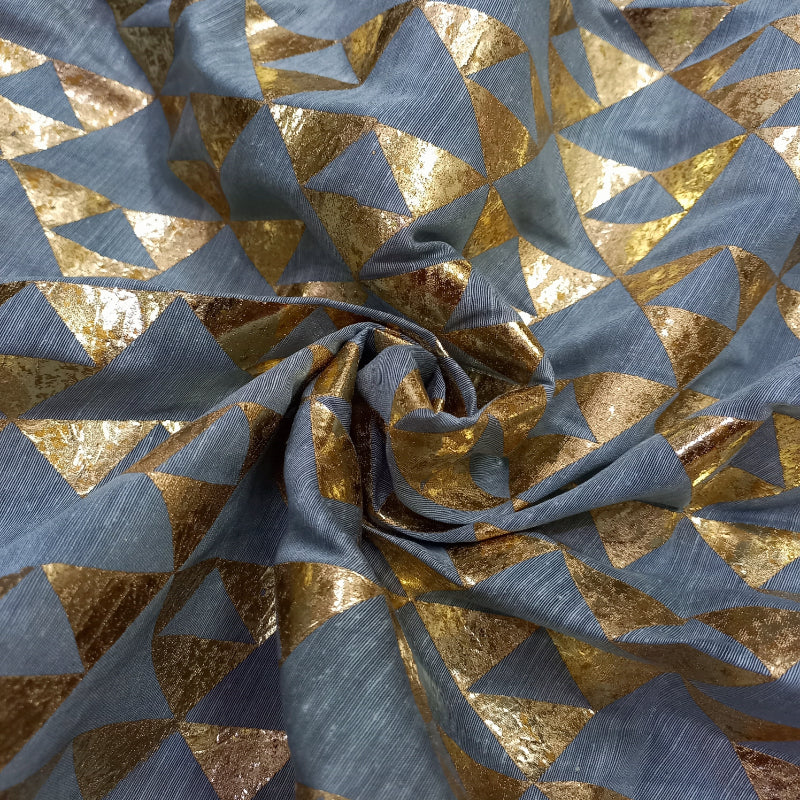 Blueish Gray Foil Printed Linen Fabric