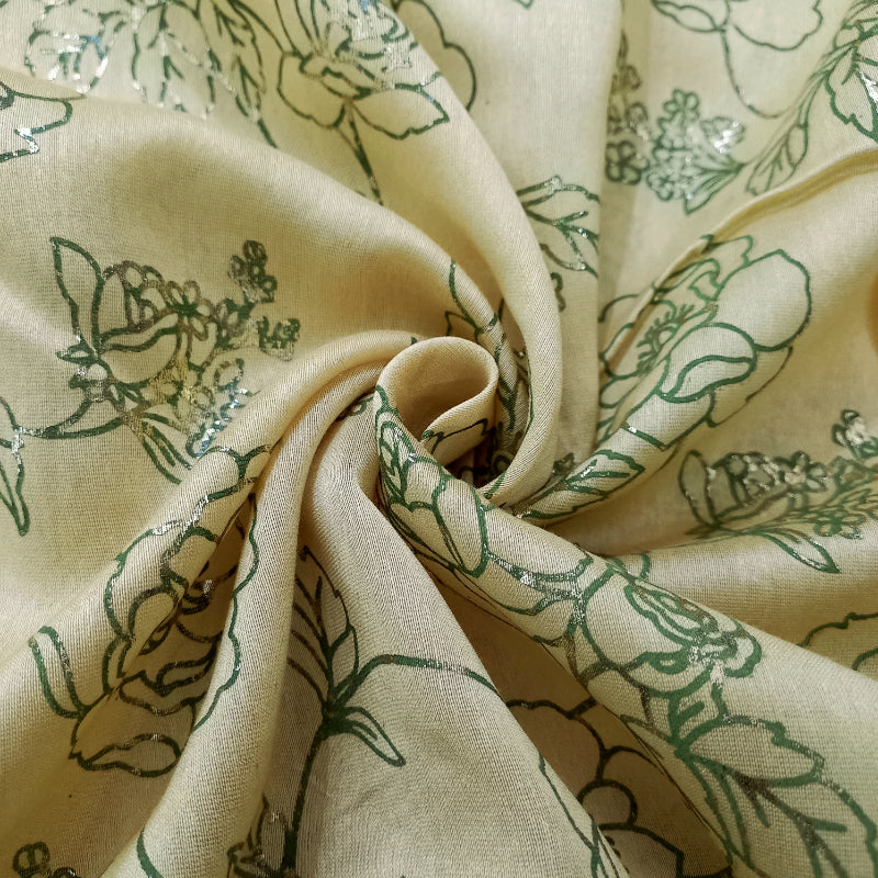 Beige Color Floral Foil Printed Chanderi Fabric