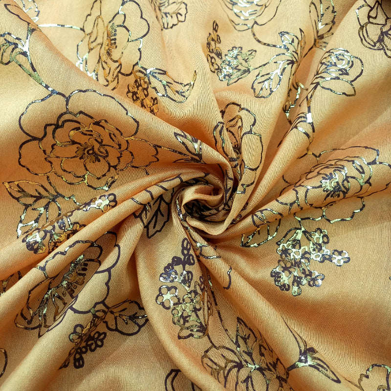 Camel Beige Color Floral Foil Printed Chanderi Fabric