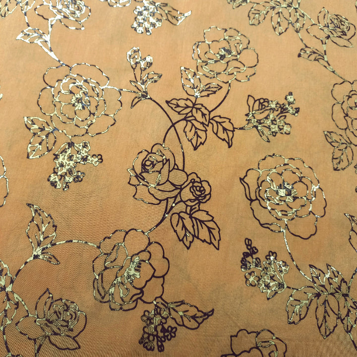 Camel Beige Color Floral Foil Printed Chanderi Fabric