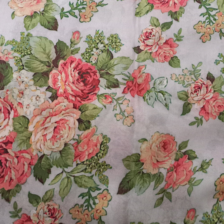 Cloud Gray Color Floral Printed Silk Fabric