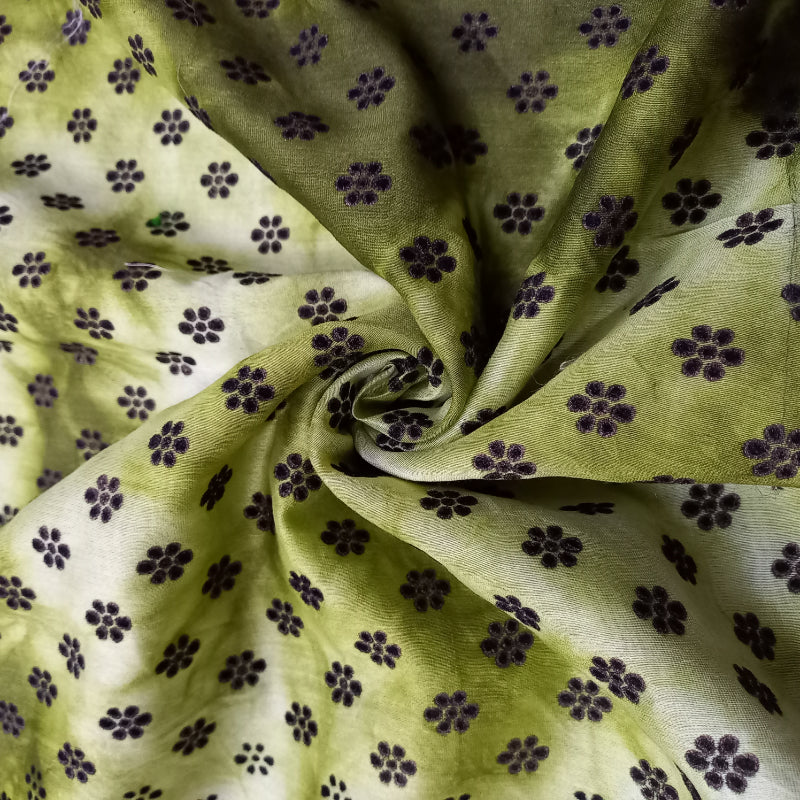Crocodile Green Color Shibori With Floral Butta Printed Chanderi Fabric