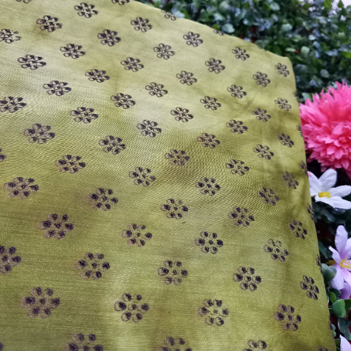 Crocodile Green Color Shibori With Floral Butta Printed Chanderi Fabric