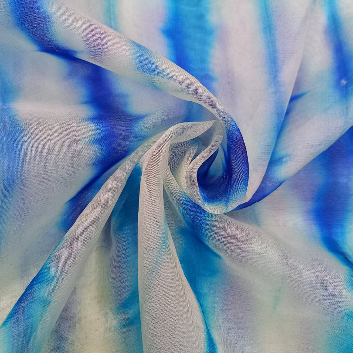 White And Blue Tye & Dye Organza Fabric
