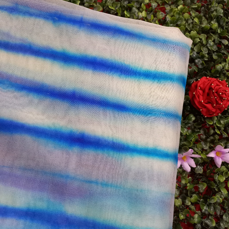 White And Blue Tye & Dye Organza Fabric