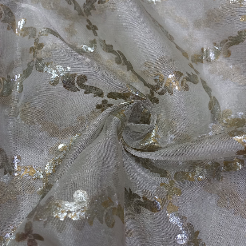 Off-White Foil Printed Organza Fabric