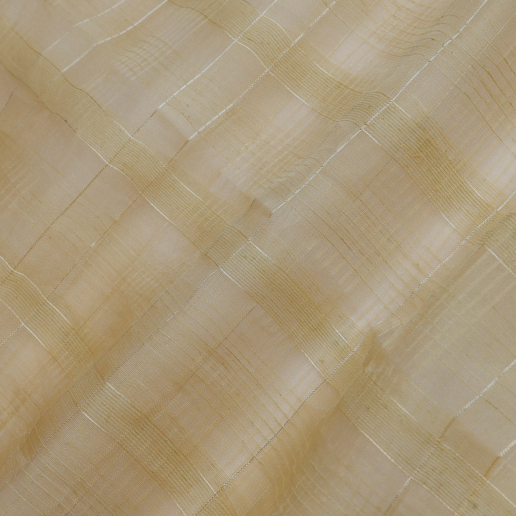 Pastel Beige Color Organza Fabric With Checks Pattern