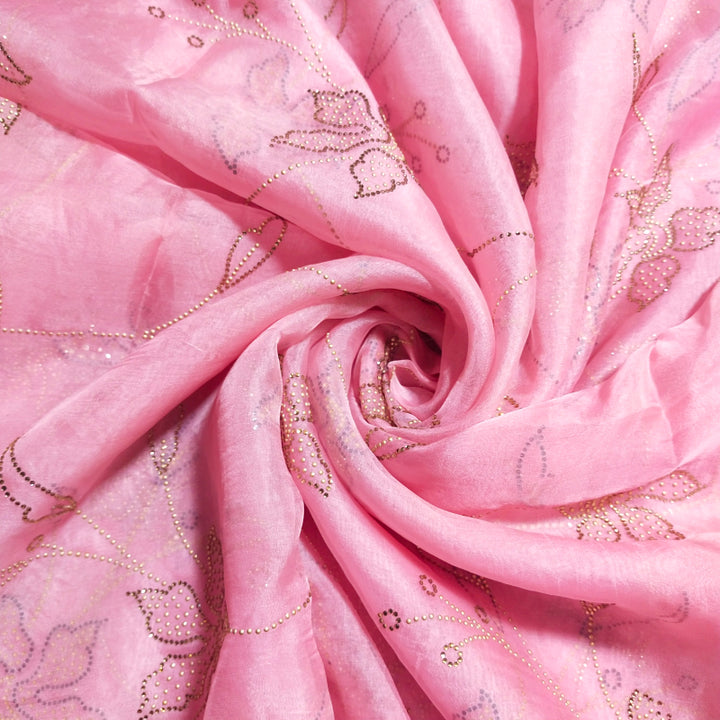 Westeria Pink Embroidered Organza Fabric