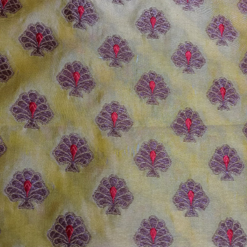 Brass-Yellow Colour Floral Brocade Silk Fabric