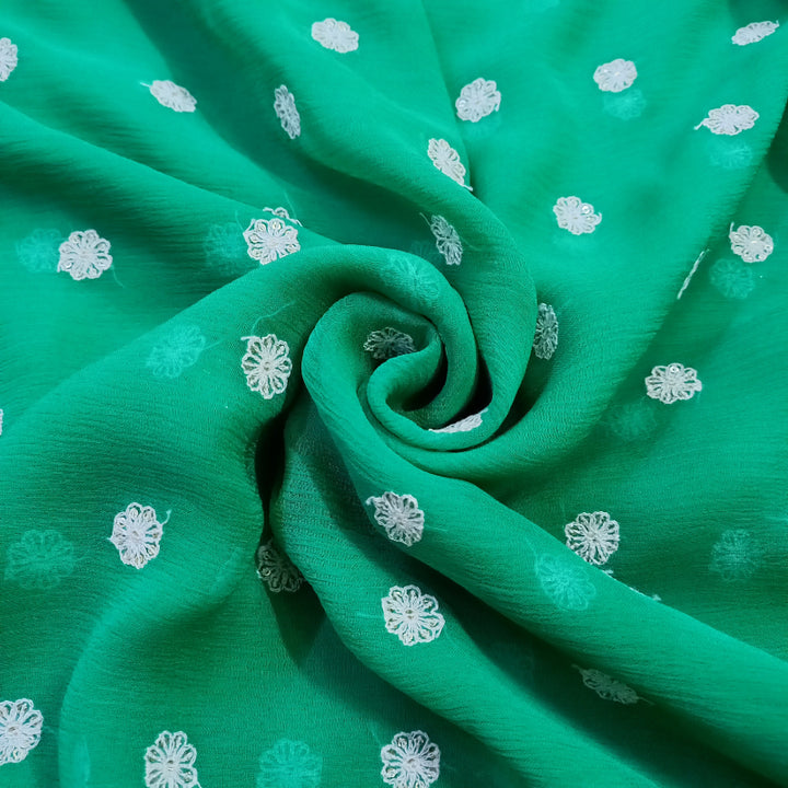 Green Color Chiffon Emboridery Fabric