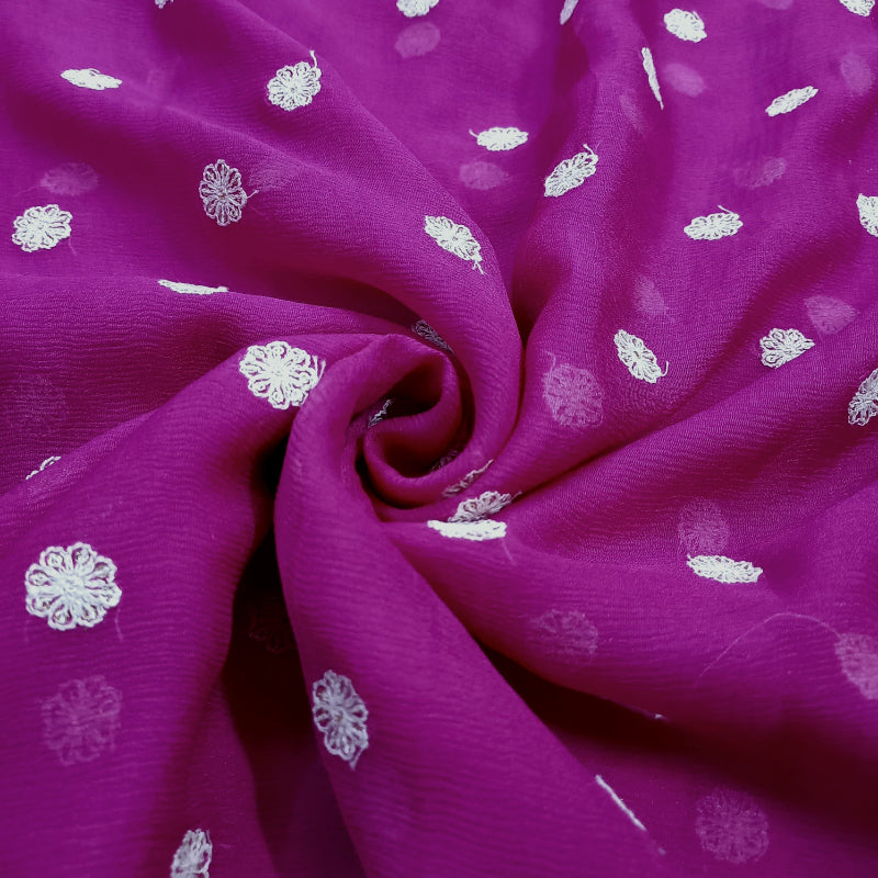Violet Color Chiffon Emboridery Fabric