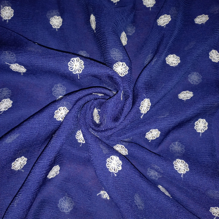 Royal Blue Color Chiffon Emboridery Fabric