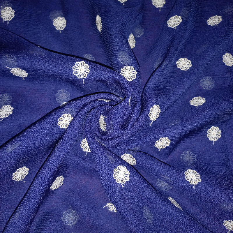 Royal Blue Color Chiffon Emboridery Fabric