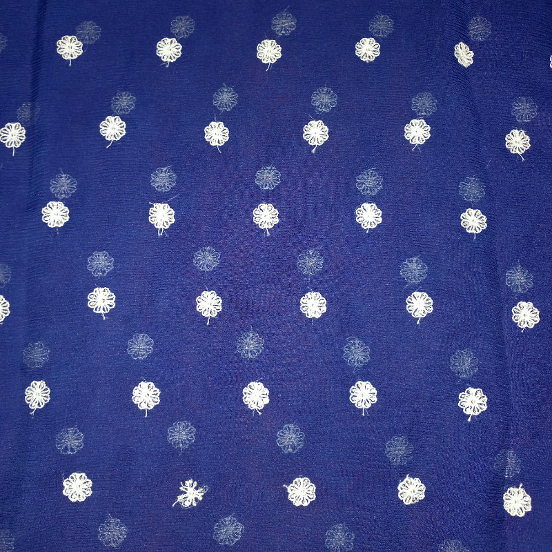 Royal Blue Color Chiffon Emboridery Fabric