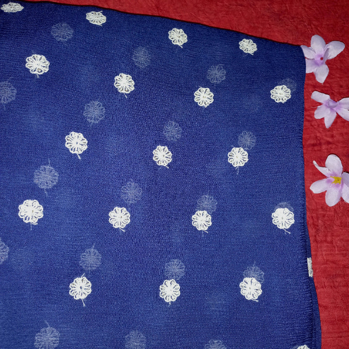 Royal Blue Color Chiffon Emboridery Fabric