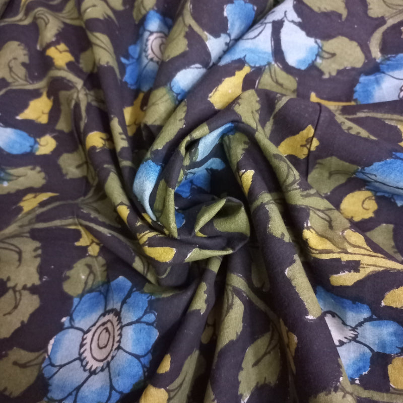 Lead Black Colour Cotton Kalamkari Fabric