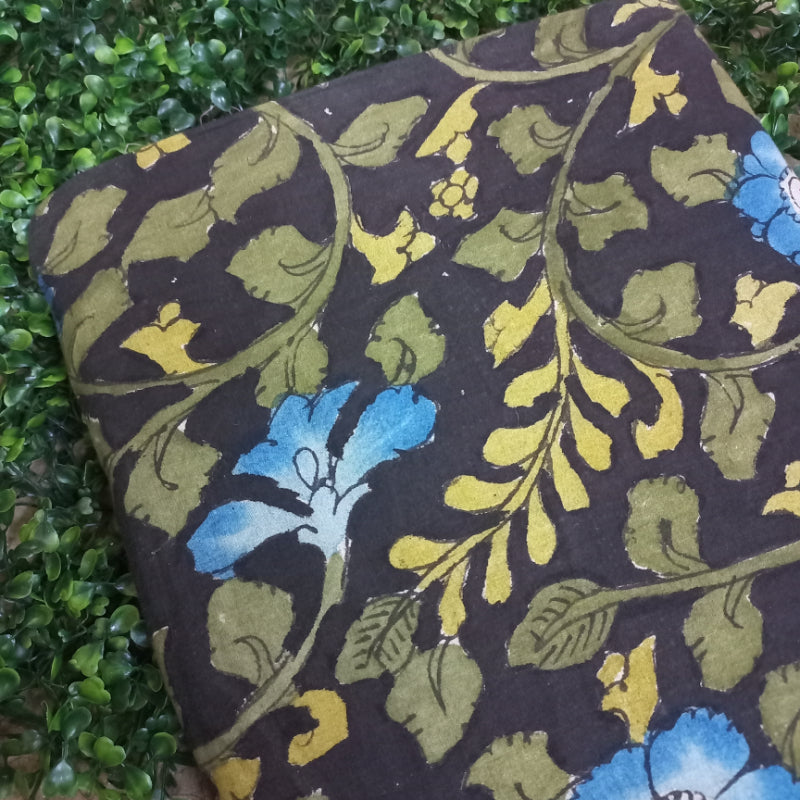 Lead Black Colour Cotton Kalamkari Fabric