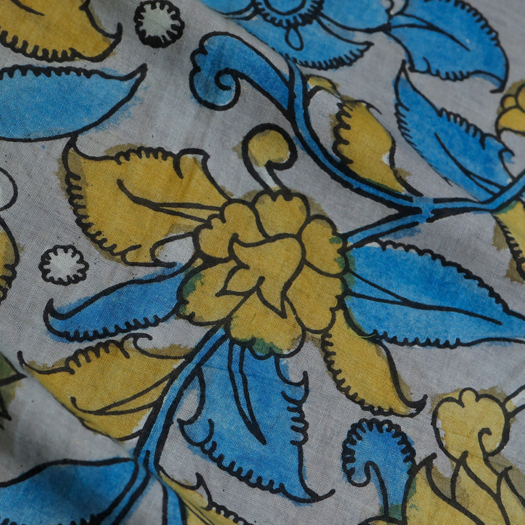 Powder Blue Color Dupion Silk Fabric With Floral Pattern