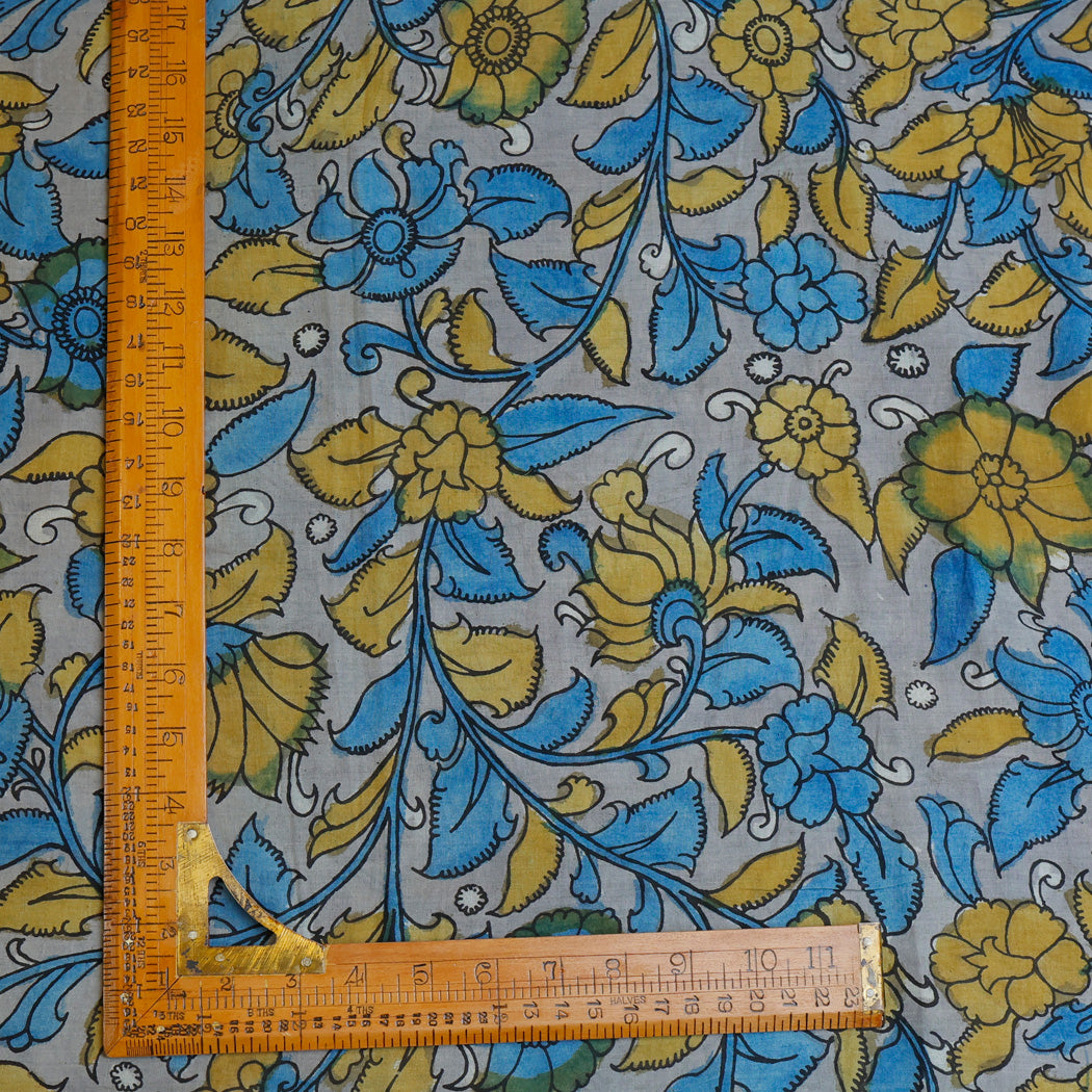 Powder Blue Color Dupion Silk Fabric With Floral Pattern