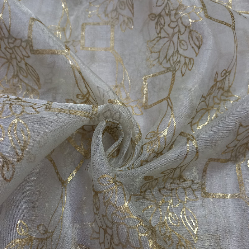 Off-White Foil Printed Organza Fabric