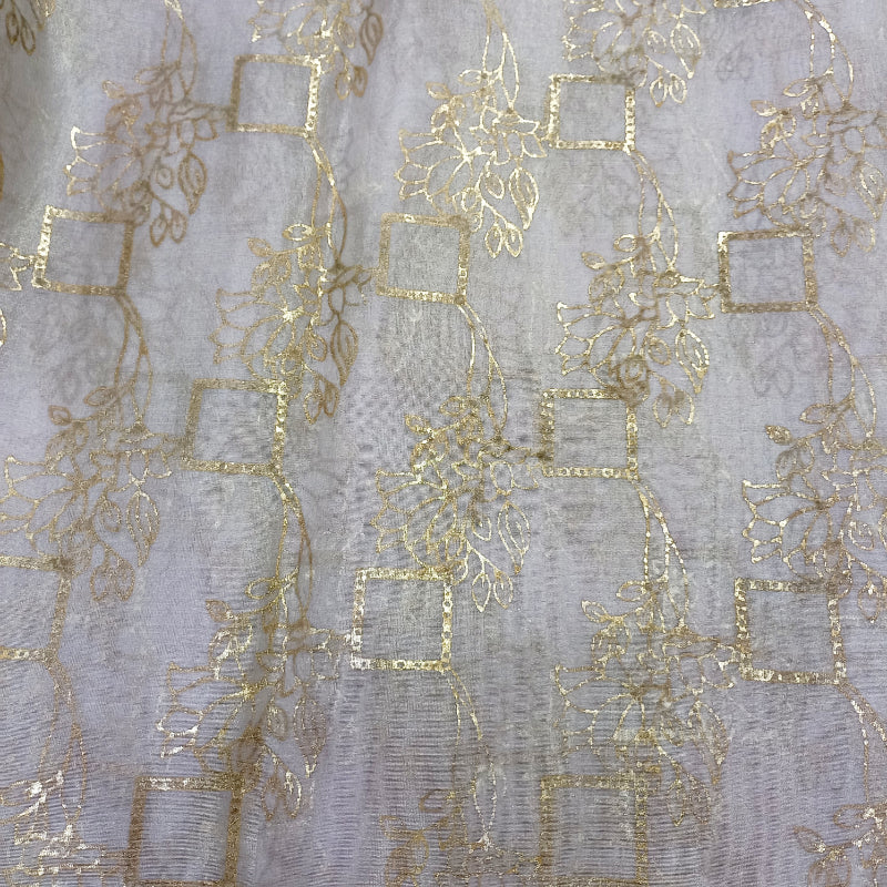 Off-White Foil Printed Organza Fabric