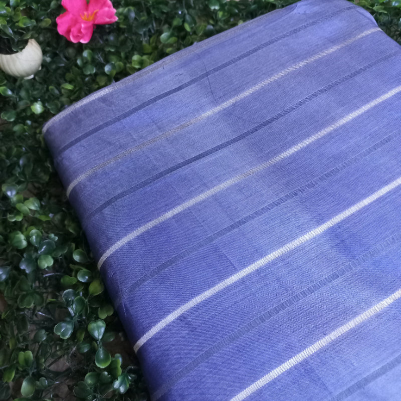 Light Azure Blue Colour Striped Jamawar Silk Fabric