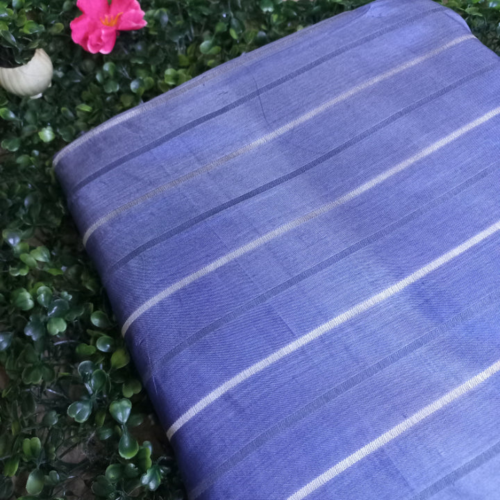 Light Azure Blue Colour Striped Jamawar Silk Fabric