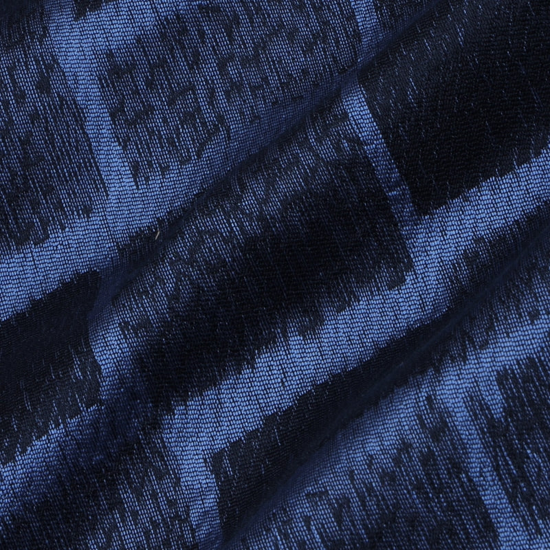 Denim Blue Color Jamavar Silk Fabric With Geometric Pattern