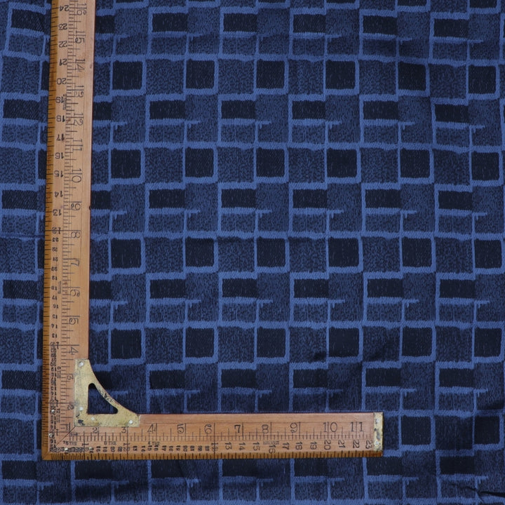 Denim Blue Color Jamavar Silk Fabric With Geometric Pattern