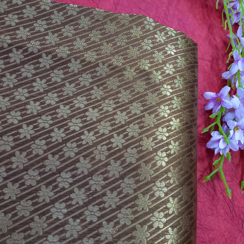 Tortilla Brown Color Jamawar Silk Fabric With Floral Buttas