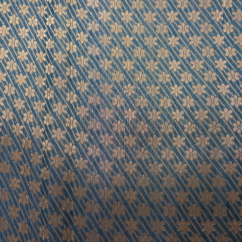 Deep Peacock Blue Brocaded Jamawar Fabric