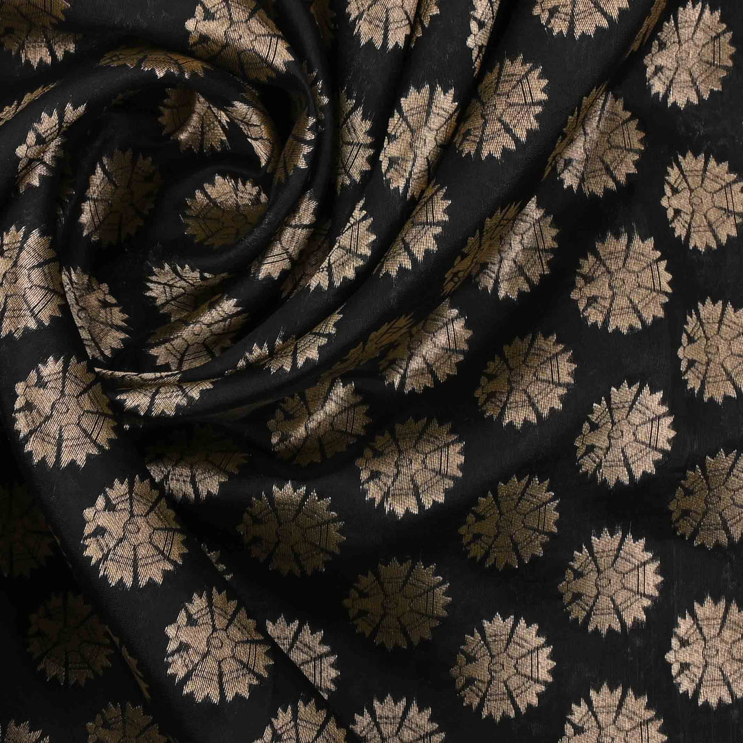 Black Banarasi Brocade Fabric With Zari Weaving