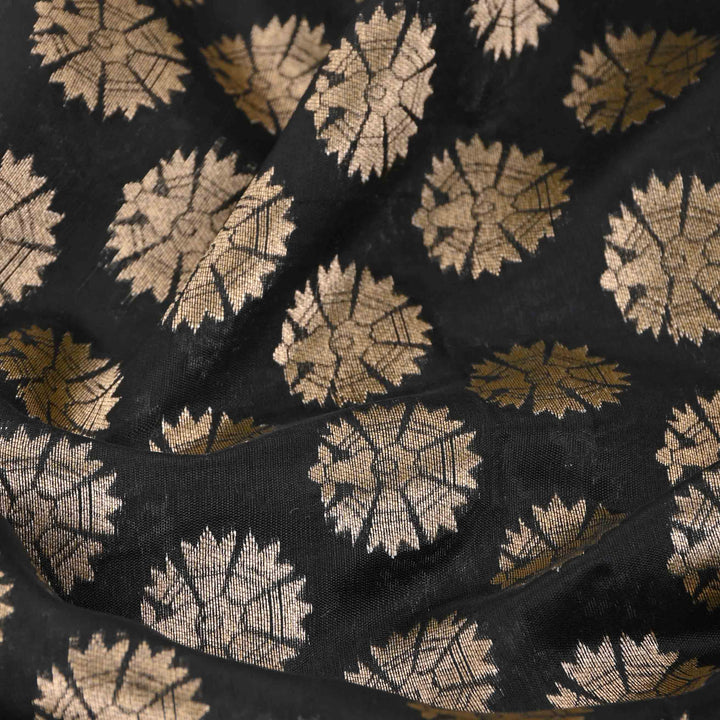 Black Banarasi Brocade Fabric With Zari Weaving