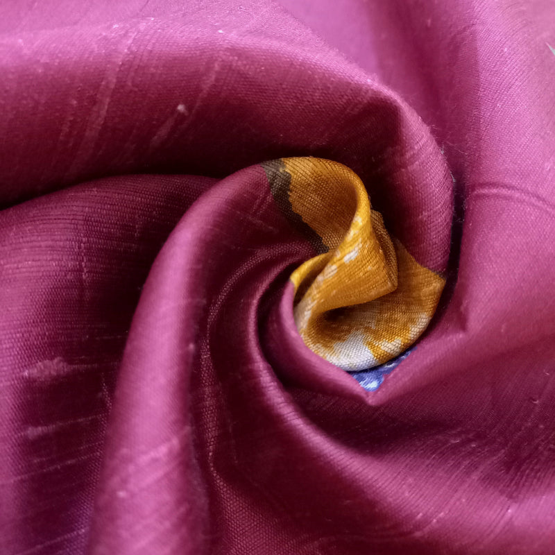 Pink Color Anar Motif Printed Raw Silk Fabric