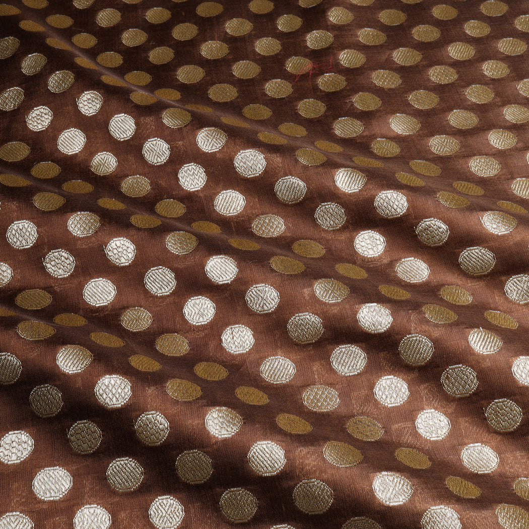 Dark Brown Color Silk Fabric With Polka Dots