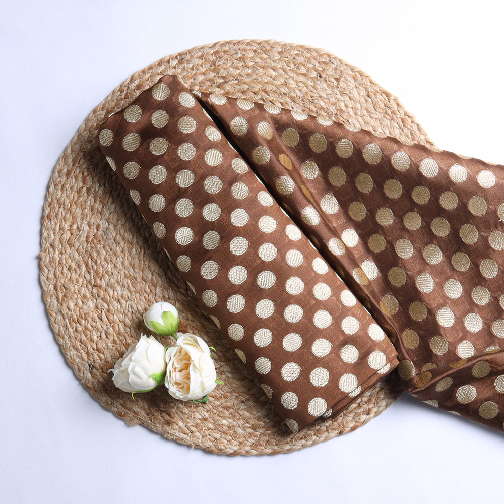 Dark Brown Color Silk Fabric With Polka Dots