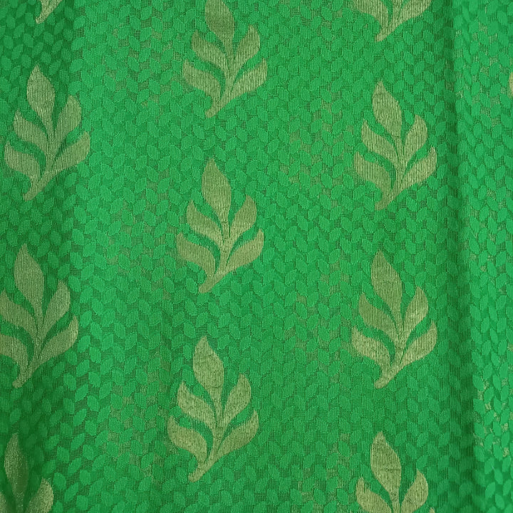 Green Color Self Designed Soft Net Fabric With Golden Zari Woven Butta