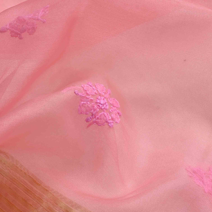 Salmon Pink Organza Embroidery Dupatta