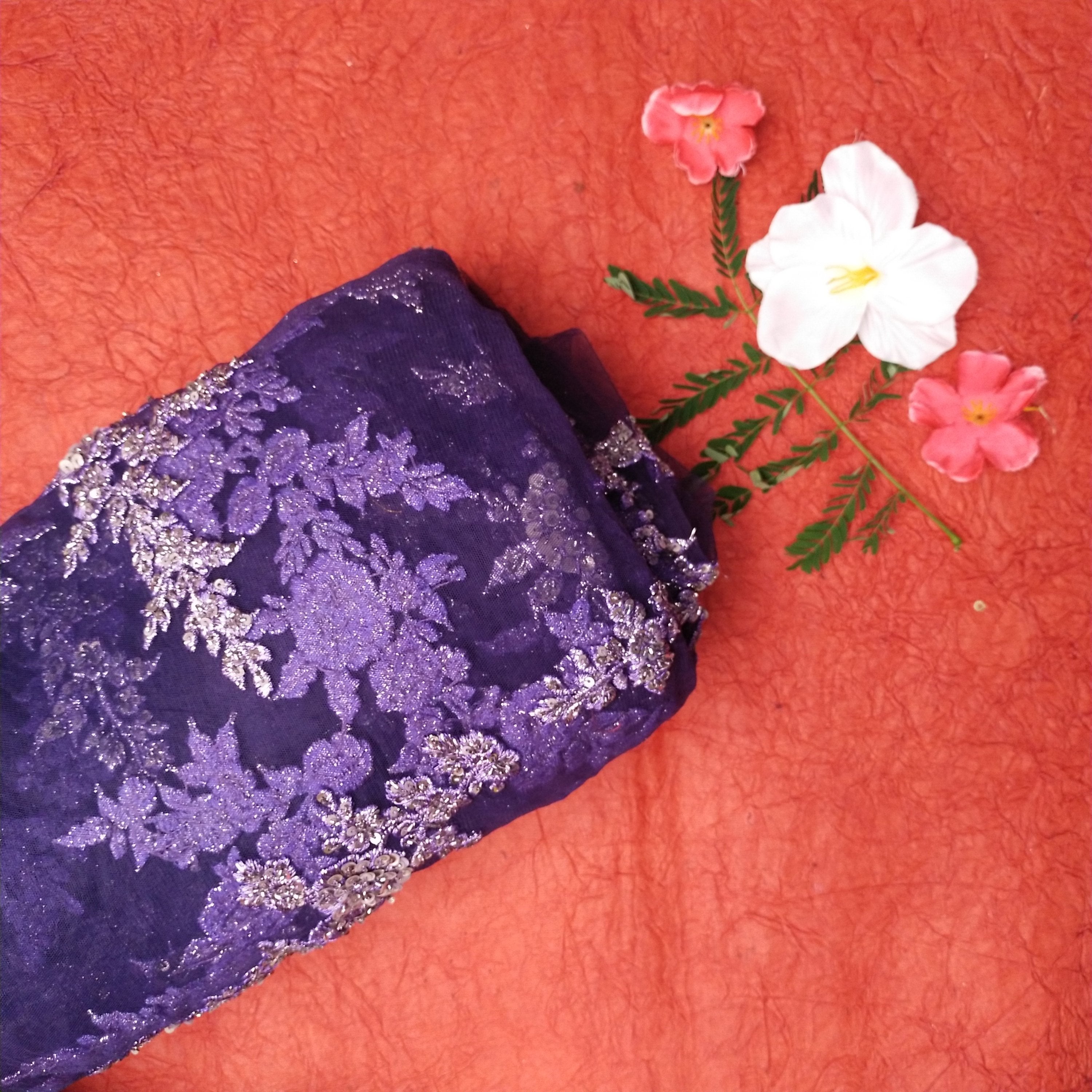 Violet Net Embroidery Fabric